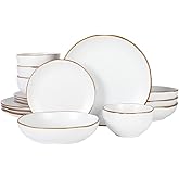 Gibson Home Hazeltine 16-Piece White Stoneware Dinnerware Set – Plates and Bowls, Durable Ceramic Kitchen Dinner Set