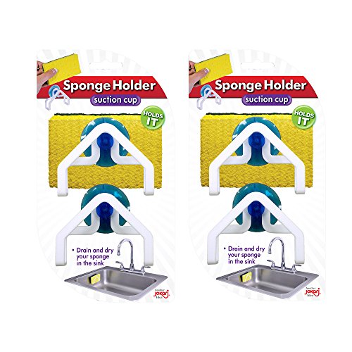 Sponge Holder (4 Pack) - Suction Cup Grips Sink, Gadget & Organizer Allows Water Draining from Dish Sponges or Scrubbers into Kitchen Sinks, Best Drying Rack, Plastic Rust Proof Caddy for Sponges
