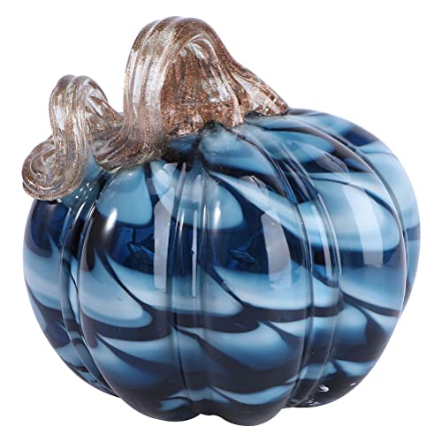 Veemoon Blue Glass Pumpkin Table Top Home Ornament Hand Blown Crackle Pumpkin Sculpture for Fall Thanksgiving Halloween Home Decor at Amazon