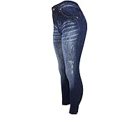 CLOYA Women's Denim Print Seamless Full Leggings for All Seasons - One Size Fits Small and Medium
