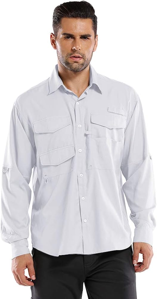 Men's UPF50+ Long Sleeve Shirt, Outdoor Sun Protection Dry Fit Cooling Hiking Fishing Shirts: Clothing