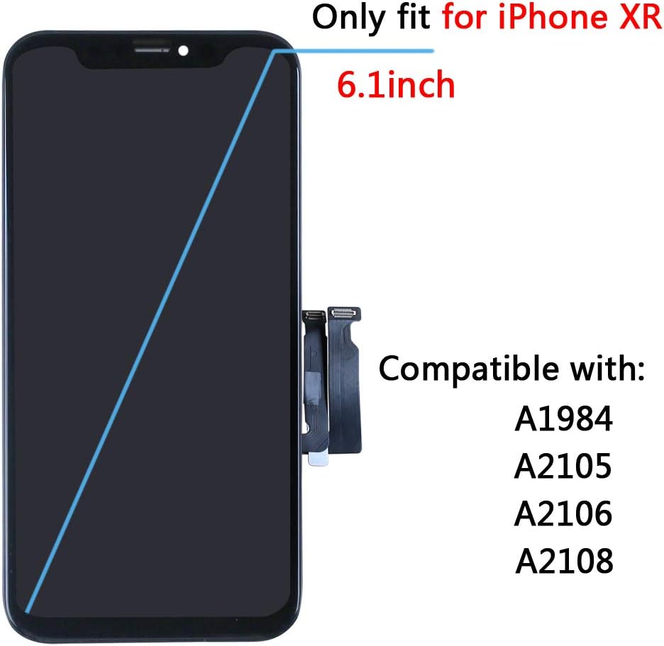 for iPhone XR Digitizer Screen Replacement - Ayake 6.1" LCD Display Touch Screen Assembly with All Repair Tool Kits Compatible Models A1984, A2105, A2106, A2108