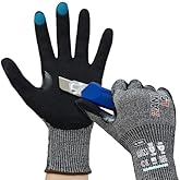 HandLove Cut Resistant Gloves – ANSI A9 Cut Proof Safety Work Gloves | Sandy Nitrile Anti-Slip, Touchscreen, Durable, PFAS Free | Wood Carving, Gardening, Glass Cutting, Car Repair – Black,1Pair,L