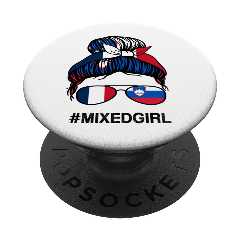 Slovenia France Flag Slovenian French Messy Bun PopSockets Swappable PopGrip