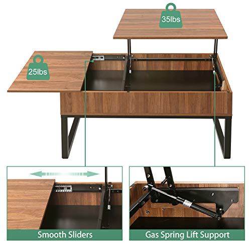 WLIVE Wood Lift Top Coffee Table with Hidden Storage Compartment, Side