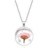 KBFORU Birth Flower Necklace Silver For Women - 1-12 Month Necklace - Handmade Pressed Flower - Unique Holiday Gift - 18"