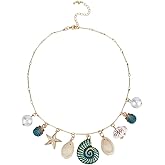 OLYCRAFT Sea Shell Necklace Starfish Pearl Charm Necklaces Brass Ocean Sea Pendant Necklace Boho Summer Beach Necklaces Jewelry Seashell for Women Vacation Summer Beach Jewelry Present