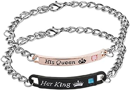 His Queen Her King Stainless Steel Couple Bracelets for Women Men Jewelry Matching Set