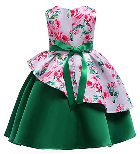 AYOMIS Litter Big Girl Dress Princess Gowns Bow Party Wedding Dresses(Flower-Green,3-4Y)