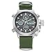 Mens Sport Analog Digital Watches Olive Canvas Nylon Strap Military Chronograph Backlight Waterproof Wrist Watch