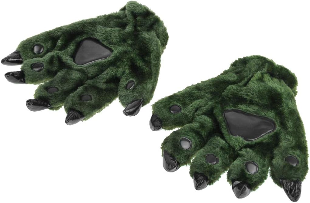 Ylucky Unisex Thick Animal Costume Dinasour Cat Paw Claw Wolf Gloves Winter Warm Plush Hand Gloves Cute Mittens Padded Hand Warmer for Halloween Cosplay Party Fancy Dress Green - Image 5