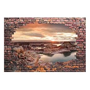 Wall26 - Large Wall Mural - Majestic Landscape Viewed Through a Broken Brick Wall | 3D Visual Effect Self-Adhesive Vinyl Wallpaper/Removable Modern Decorating Wall Art - 66" x 96"