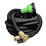 Expandable Garden Hose 50 & 100 Feet With Strongest Triple Core Latex & Solid Brass Fittings 8 Pattern Spray Nozzle 3/4 USA Standard Expending Kink Free Easy Storage Best Flexible Water Hose (50 Ft)
