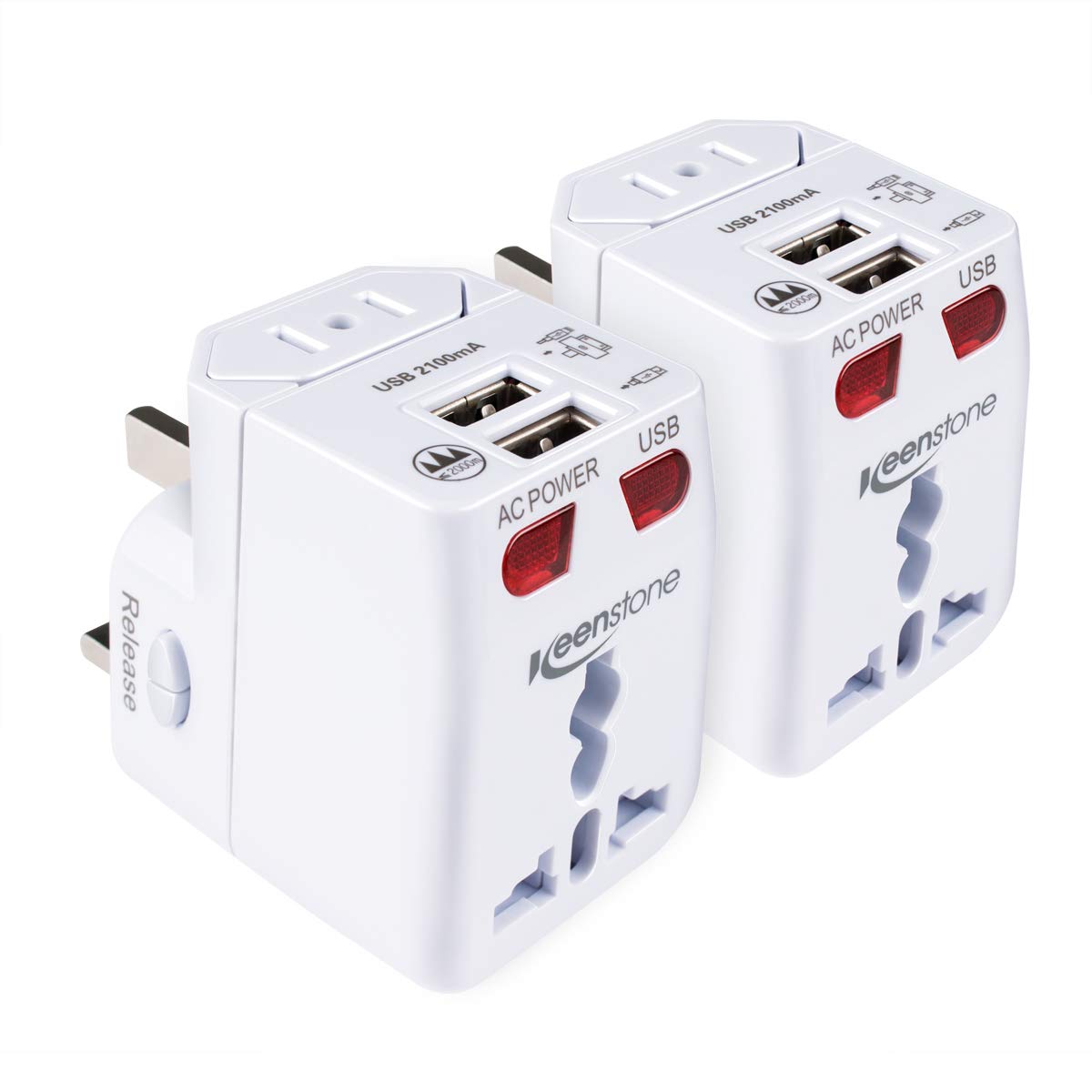 Keenstone 2Pcs International Power Adapter Plug with Dual USB Charging Ports Universal Travel Adapter for US Europe Ireland UK Australia Asia Worldwide Power Plug