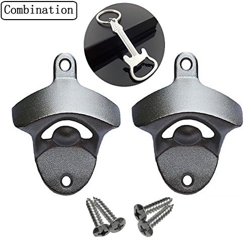 Wall Mount Bar Beer Soda Glass Cap Bottle Opener - 2 Pcs and Creative Music Guitar Bottle Opener - 1 Pcs with Stainless Steel Mounting Screws,Durable Design to Open Beer and Soda in Style Easily