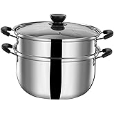 Kichvoe Stainless Steel Steamer Pot 2-Tier Induction Stock Pot 7.9 Inch with Lid for Steaming Vegetables Dumplings Seafood Cookware