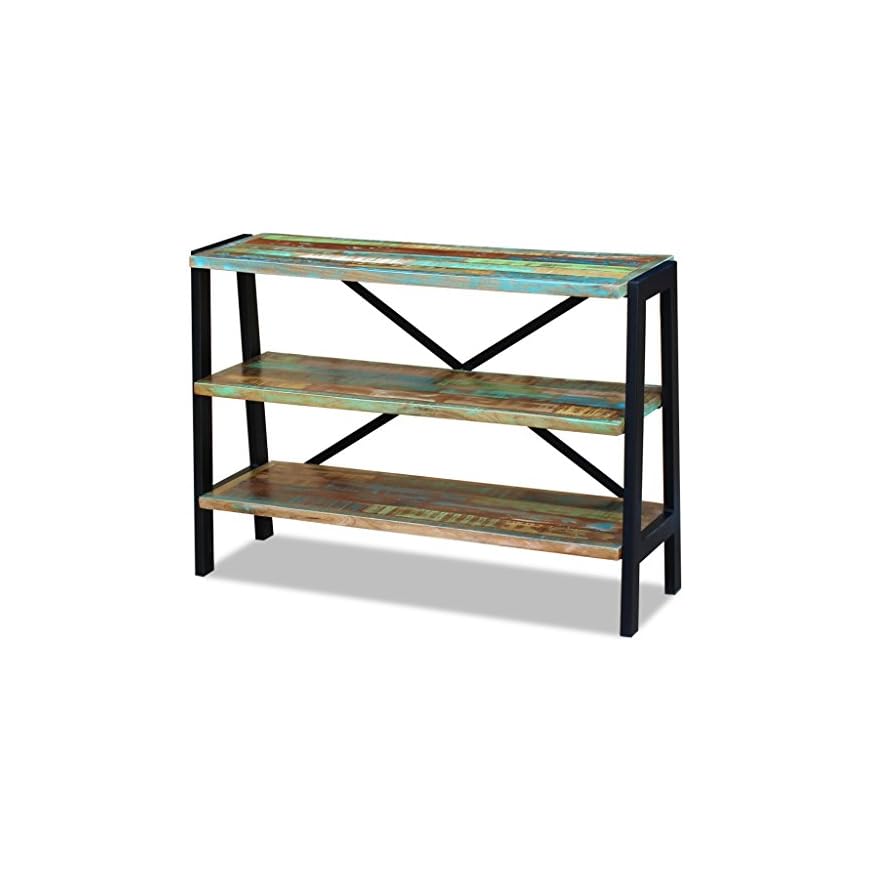 Vintage Industrial Sideboard 3 Shelves Solid Reclaimed Wood Metal