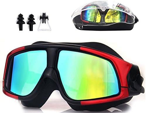 eBought Colorful Swim Goggles, Large Swimming Goggles with Anti Fog, UV Protection, Free Protection Case Fit for Men Women Adult Youth
