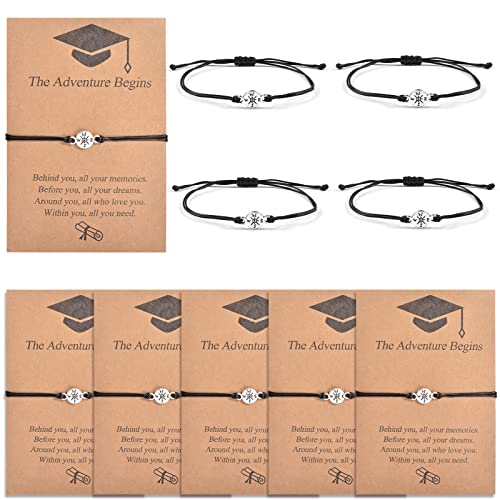 YELUWA 10/20 Pcs Graduation Gift For Him/Her, 2025 College Master Doctor Collège Graduation Bracelet Adjustable Adventure Begins Compass Bracelet For Colleagues Class Friend Son Daughter Girl