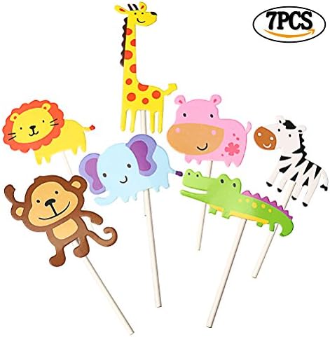 Hugesavings 7 Piece animal Cupcake Toppers Picks, Cute Zoo Cake Toppers for Kids Shower Birthday Party Cake Decoration Supplies