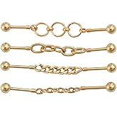 Niaspi 4Pcs 16G Stainless Steel Industrial Piercing Jewelry Gold Chain Industrial Barbell Earrings Helix Cartilage Earrings for Women Men