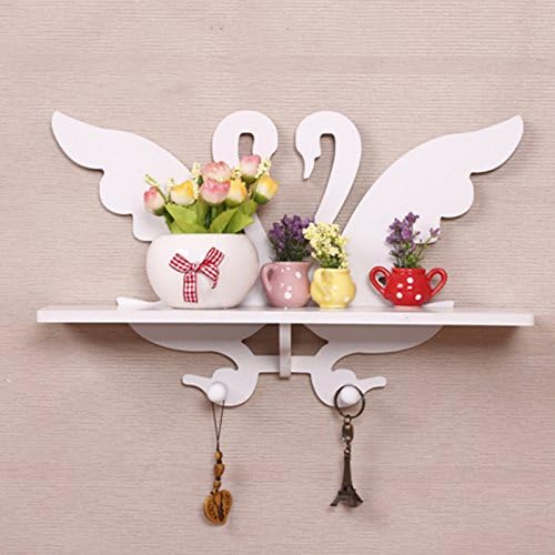 White Hollow Swan Wooden Hook Clapboard Shelf Wall Rack Wall Shelves Home Decor