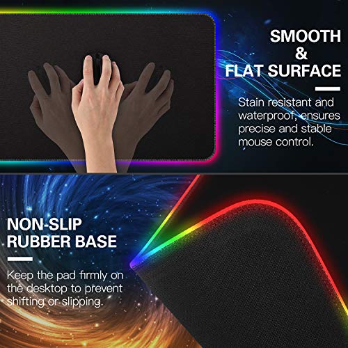 MoKo RGB Gaming Mouse Pad, Large Extended Glowing Led Mousepad with 15 Lighting Modes and USB 2.0 Port, Non-Slip Rubber Base Computer Keyboard Pad Mat for Gamer, 32.09 x 12 x 0.16 Inch - Black