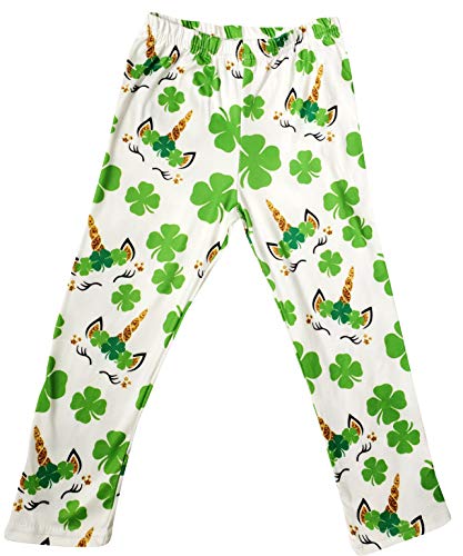 Boutique Little Girls St Patrick's Day Magical Unicorn Tunic Top Leggings Scarf Set 7/3XL