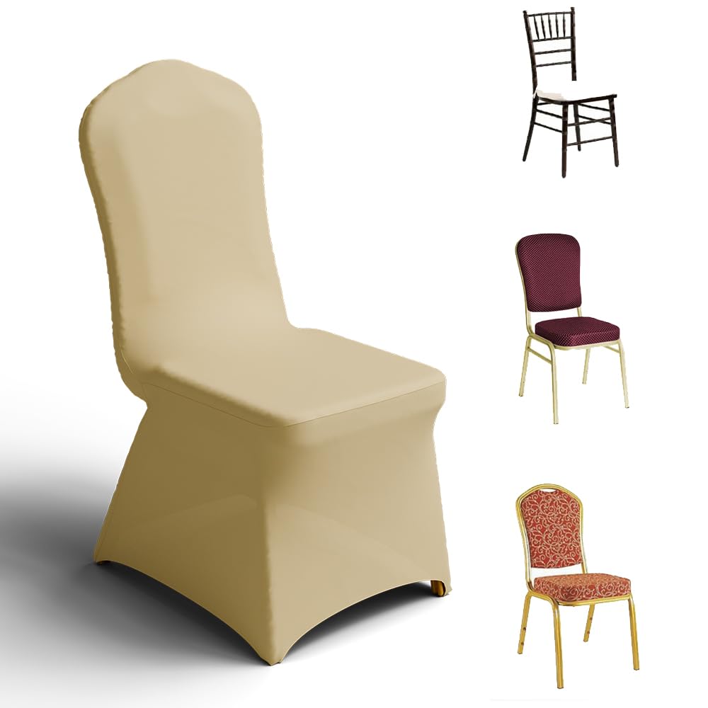 Photo 1 of Trlyc 50 Pcs Spandex Chair Covers for Dining Chairs Stretch Polyester Dining Chairs Slipcovers for Wedding Party Decor Banquet Flat-Front Chair Cover (Gold)