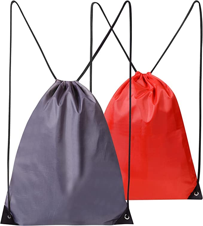 Drawstring Gym Bag 2PCS String Bags Gym Sack Backpack PE Bags for Women Men Trainer Swimming Bag Travel Beach School Holidays Suitable for Sports,kids,Boys,Girls (Red and Grey)