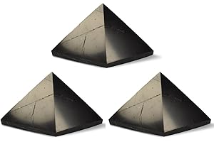 Shungite World Authentic Shungite Pyramid Real Shungite Stones Shungite Crystal Pyramid Home Protection Room Decor Office Decor Authentic Crystals Black Pyramid 3 Pack (Polished, 50 mm / 1.96")