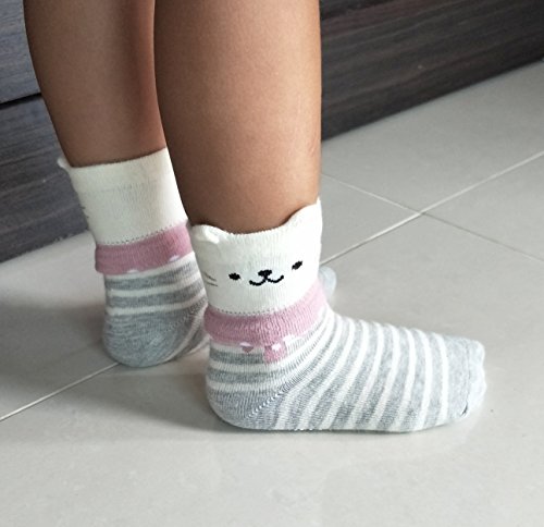 Deluxe Non Skid Cotton Crew Socks With Grips For Baby Infant Toddler Girls (6-12 Months, 12-pairs/RG-821727) - Thumbnail 3