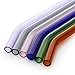 Reusable Long Bent Glass Drinking Straws,190mm8mm Set of 6 with 2 Cleaning Brushes,Healthy, Reusable, Eco Friendly,BPA Free,Multi Color for Smoothies,Milkshake,BigNoseDeer (6 Color)