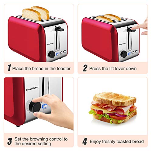2 Slice Red Toasters, Bonsenkitchen Stainless Steel Wide Slot Bread