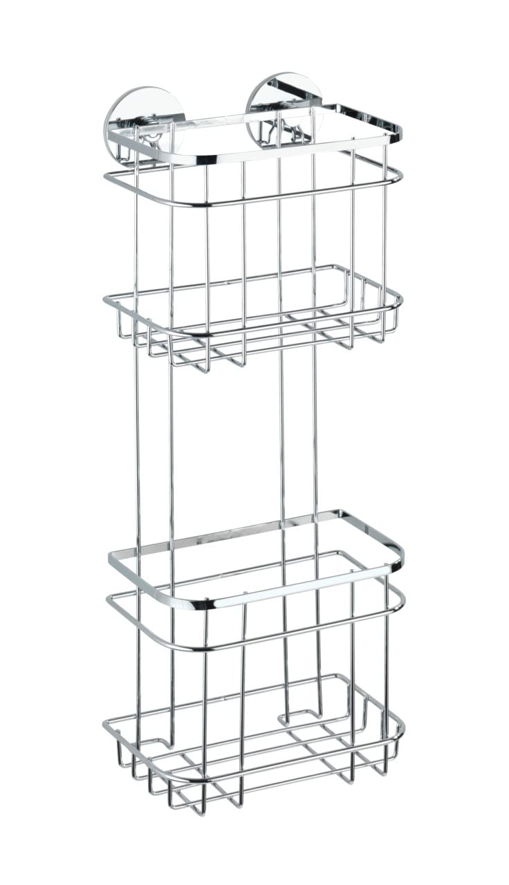 WENKO 21783100 Turbo-Loc Stainless Steel 2-tier wall rack - fixing without drilling, Stainless steel, 18 x 47.5 x 12.5 cm, Shiny