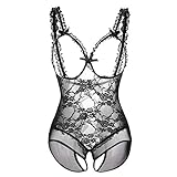Deksias Women Bodysuit Teddy Sexy Lingerie Plus Size (XXXL, Black)