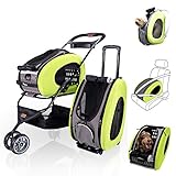 ibiyaya Multifunction Pet Carrier + Backpack + CarSeat + Pet Carrier Stroller + Carriers with Wheels for Dogs and Cats All in ONE (Green)