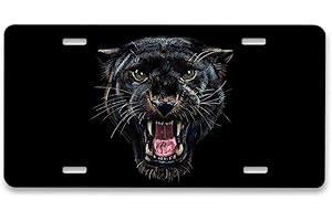 Pehede License Plate Black Panther Roaring Aluminum License Plate for Front of Car 6X12 Inch