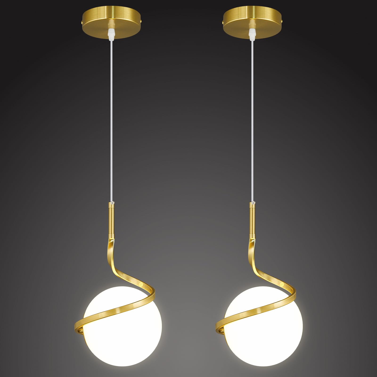 Photo 1 of BBLLWJ Modern Gold Pendant Light Glass Globe Chandelier Kitchen Island Ceiling Light Fixture for Bedroom Kitchen Living Room (2Pack)