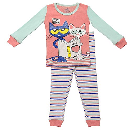 Pete The Cat Pajamas, 2Piece Snug Fit Girls Pajamas (Quiet Please