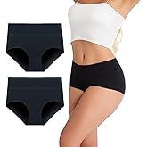 AMZCHPC Women's Cotton Underwear High Waisted Panties Soft Underpants (2Pack)