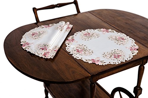 Manor Luxe Blush Embroidered Cutwork Placemats, 16-Inch Round, Set of 4