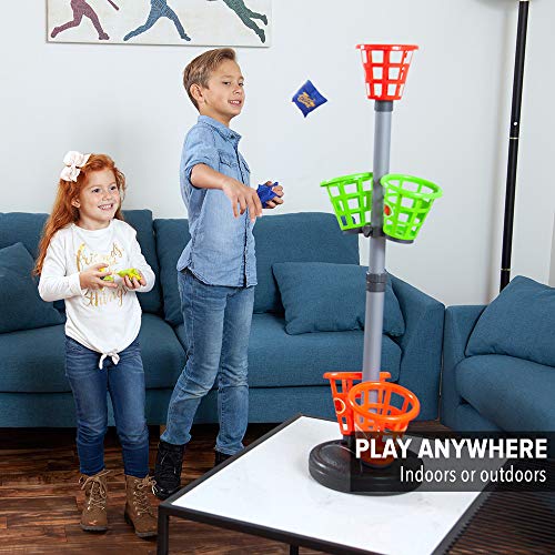 Sport Squad Basket Bash Indoor/Outdoor Tower Toss Game with Bean Bags & Table Tennis Balls