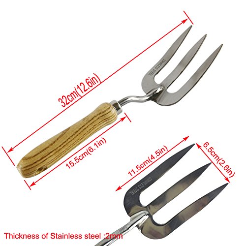 EVNSIX 3 Piece Gardening Tools Set Stainless Steel Heavy Duty Trowel Fork Multi-Tool Garden Gifts - Thumbnail 2
