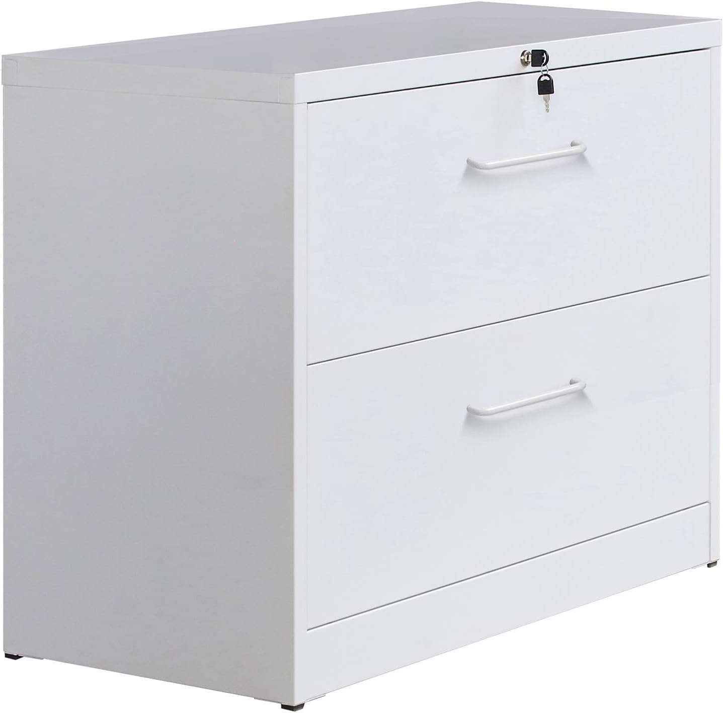 Amazon Com Merax Lateral File Cabinet Anti Tilt Structure Lockable Heavy Duty Metal 2 Drawer File Cabinet With Handle White Kitchen Dining
