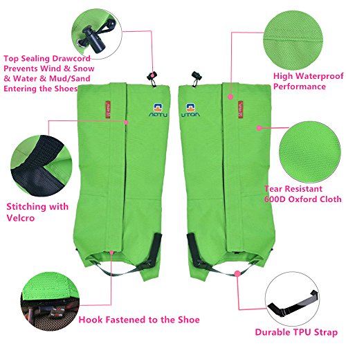 Winis Snow Gaiters Hiking Camping Mountain Climbing Leg Gaiters Oxford Waterproof Dustproof Antiwater Leg Cover Breathable Anti-bite High Gaiters Leg Protection Guard Boot Guardian (1 Pair) (Green) - Thumbnail 3