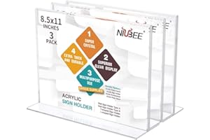 NIUBEE Acrylic Sign Holder 8.5x11 Inches 3 Pack Horizontal, T Shape Double Sided Clear Frames, Plastic Paper Flyer Display Holder, Document Menu Table Stand for Office, Store -Landscape