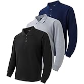 Men's 3-Pack Long Sleeve Polo Shirts – Moisture Wicking Golf Shirts for Work, Casual Workout