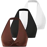 BEAUDRM Women's 3 Pieces Workout Sport Bra Twist Front Sleeveless Backless Yoga Halter Crop Tops