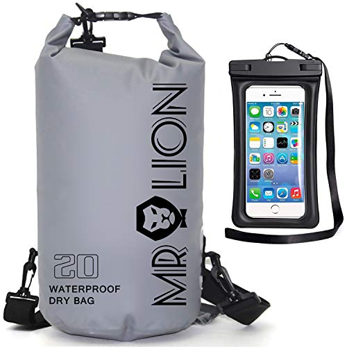 Waterproof Dry Bag - Roll Top Dry Compression Sack Keeps Gear Dry for Kayaking, Beach, Rafting, Boating, Hiking, Camping, Swimming, Floating and Fishing with Waterproof Phone Case (Gray, 20L) - Thumbnail 7